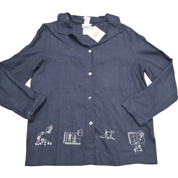 Coldwater Creek Tops - NEW Coldwater Creek Linen Button Front Garden Embroidered Top Tunic Size Medium